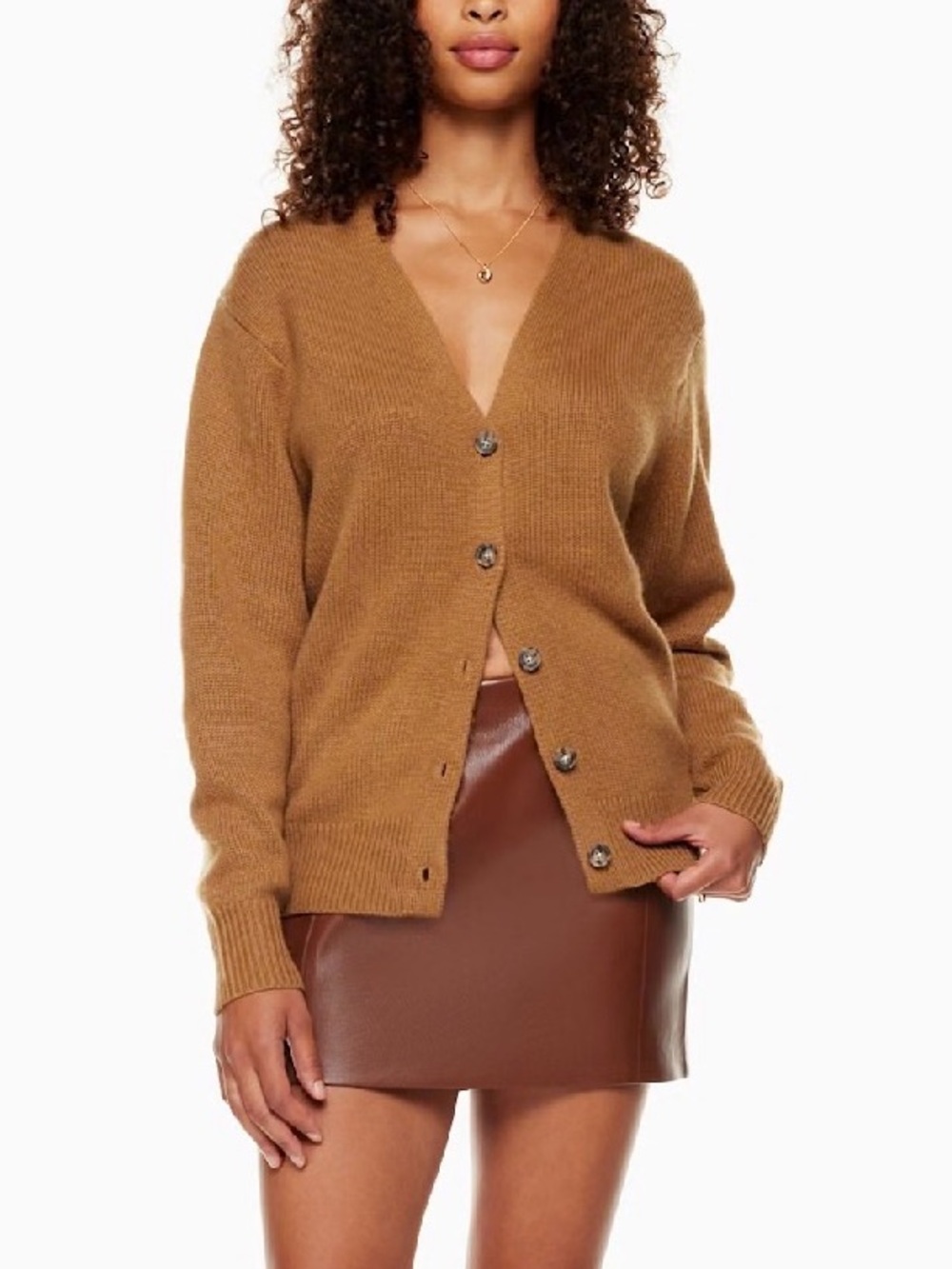 Aritzia Wilfred Cashmere V-Neck Cardigan Size Medium Ribbed Tan Brown Luxury - Picture 10 of 10